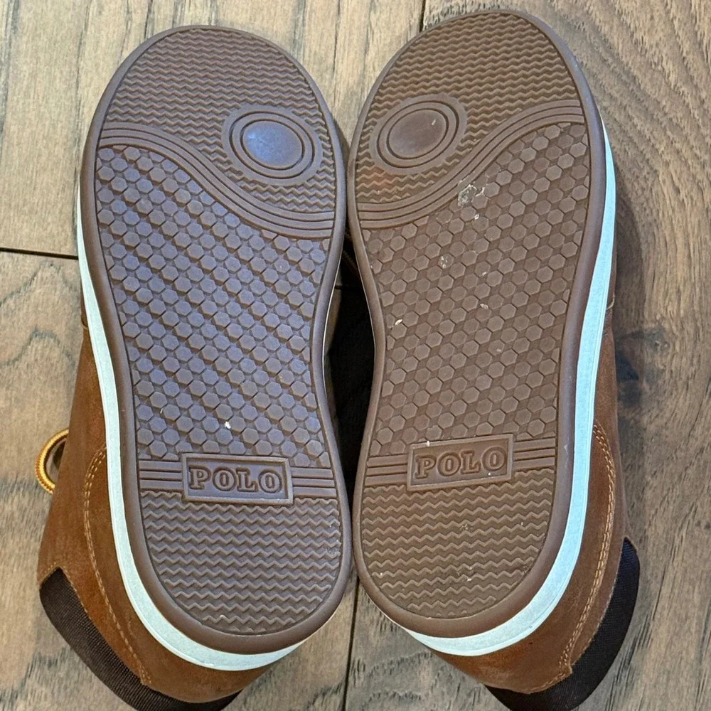 Polo Ralph Lauren Kids Court Sneaker Boot Tan Brown Mid Top Size 3Y